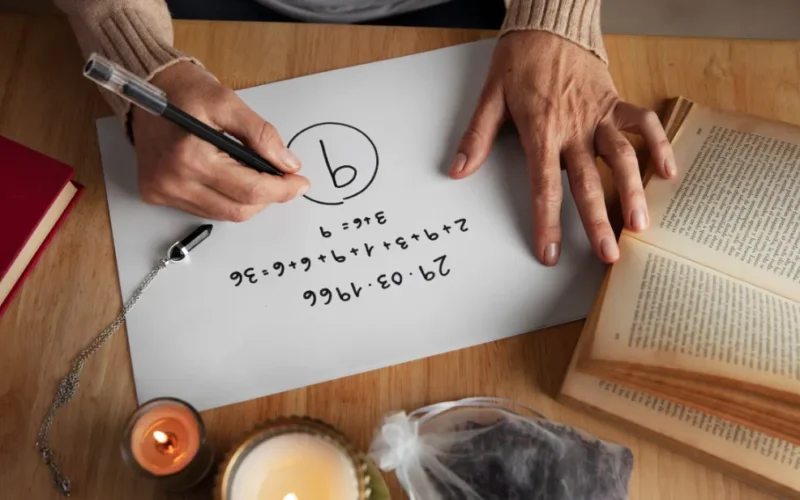 Mulher analisando gráficos e números com um notebook aberto, simbolizando numerologia empresarial online e cursos Hotmart.